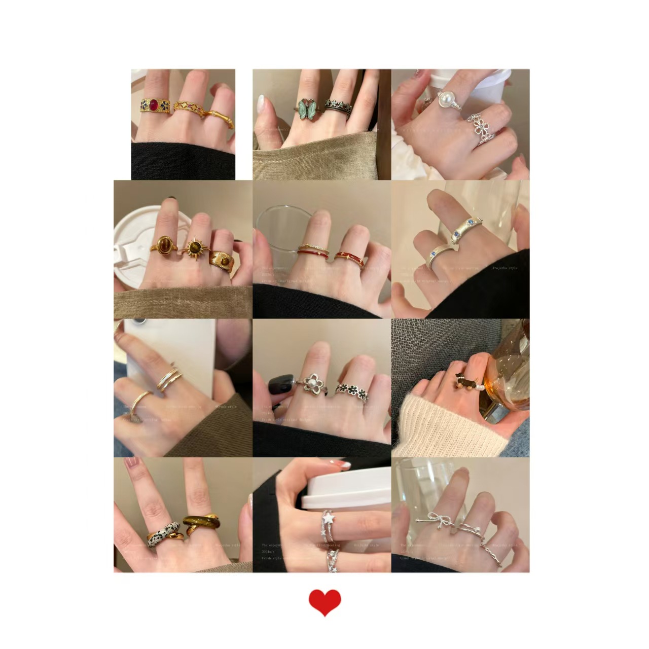 궁전 스타일 레트로 골드 에나멜 대나무 반지 여성 나비 타이거 아이 스톤 레드 오픈 링 반지 스팟 도매