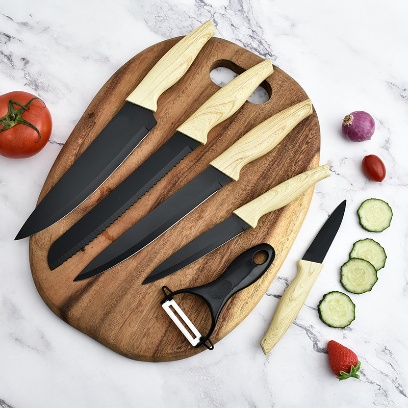 Venta directa cuchillo de acero inoxidable conjunto hogar cubierto mango de cola de milano con cubierta de seis piezas cuchillo de regalo conjunto al por mayor