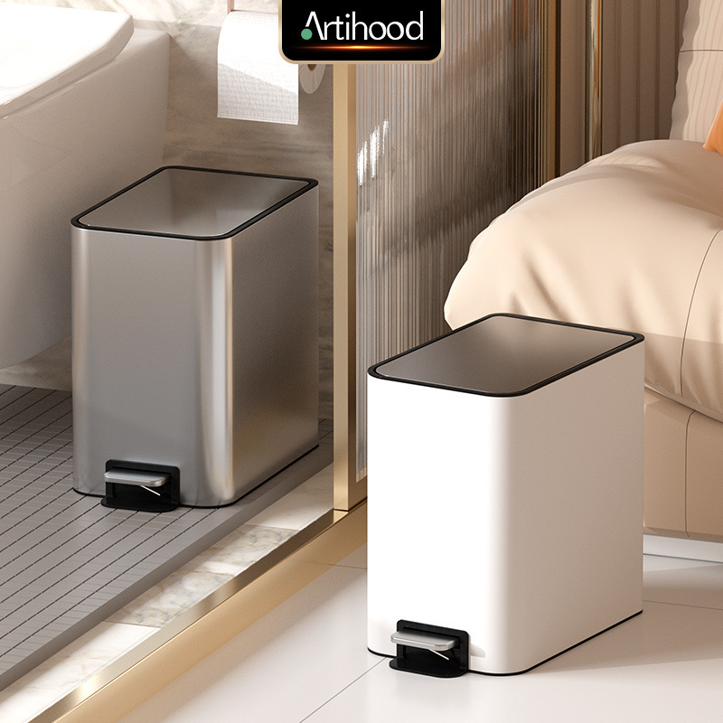 Light Luxury Narrow Gap Hidden Cover Bathroom Trash Can, Wall-Mounted Foot-Operated for Toilet, Bathroom, Living Room, High-End 2026 New Model