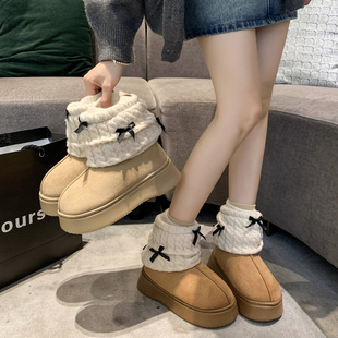 Fashion Commuter Bow Snow Boots Women's 2024 Winter New Increased Thick Thick fleece-lined Warm Cotton Shoes