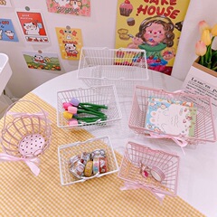 Ins韓国シンプルミニ鉄製収納ショッピングバスケットデスクトップ化粧品雑貨収納ケース