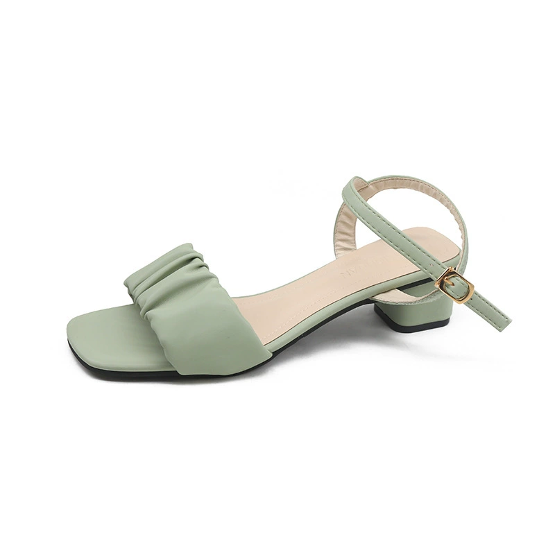 Fairy -style sandals 2022 Summer new off -toed square head wears a medium heel and temperament with a word with sandals