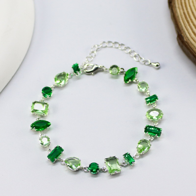 Shi's Same Style Oval Zircon Bracelet, Emerald Radiant Crystal Bracelet, Exquisite and High-End Light Luxury Jewelry