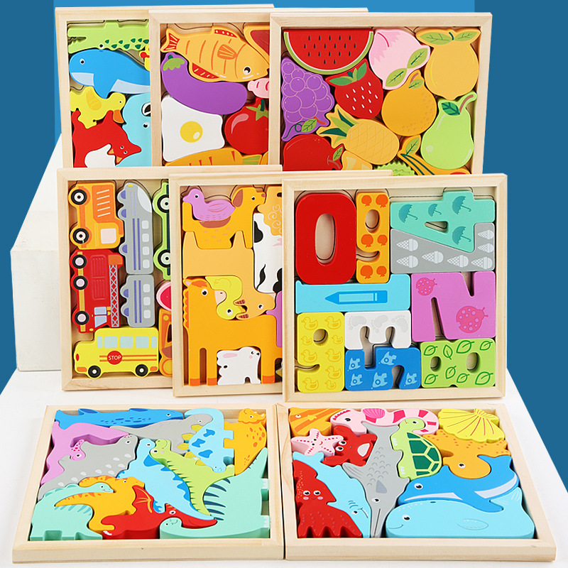 批发儿童动物水果创意主题立体拼图积木幼儿园启蒙早教玩具拼板
