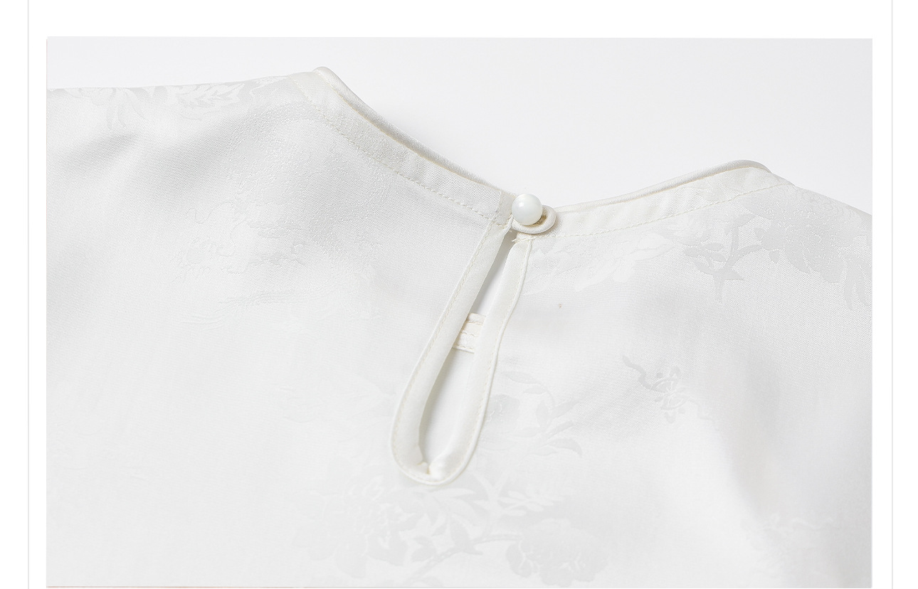 Áo thun nữ tay ngắn lụa tơ tằm jacquard trơn thiết kế đơn giản ZX M400 — Màu trắng chi tiết 40