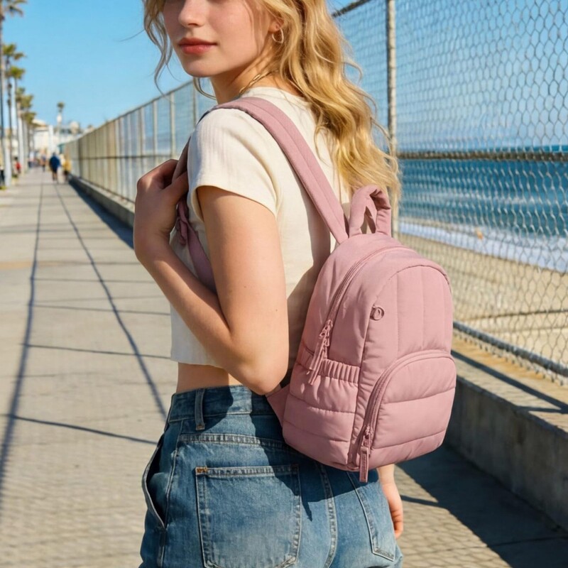 Cross-Border Women's Mini Backpack, Lightweight Down-Filled Small Purse, Quilted Casual Waterproof Backpack for Daily Commuting