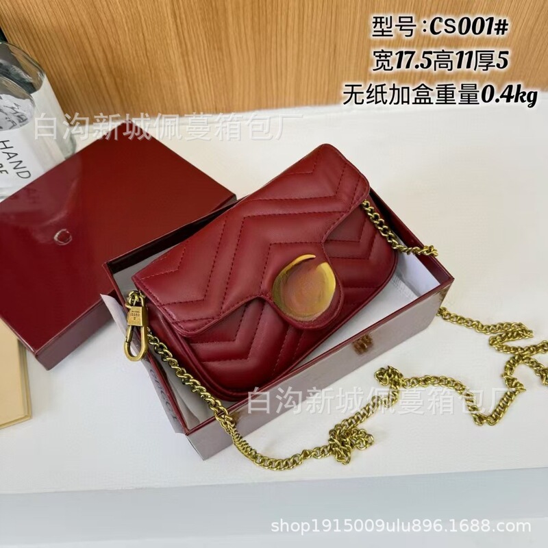 2025 new GG home mini wine red Korean style shoulder diagonal ladies bag chain bag