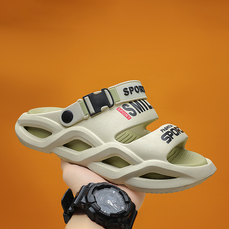 Zapatillas de hombre uso exterior de verano antideslizante suela gruesa sensación de pisando mierda chanclas deportes de playa conducción sandalias de playa de doble uso
