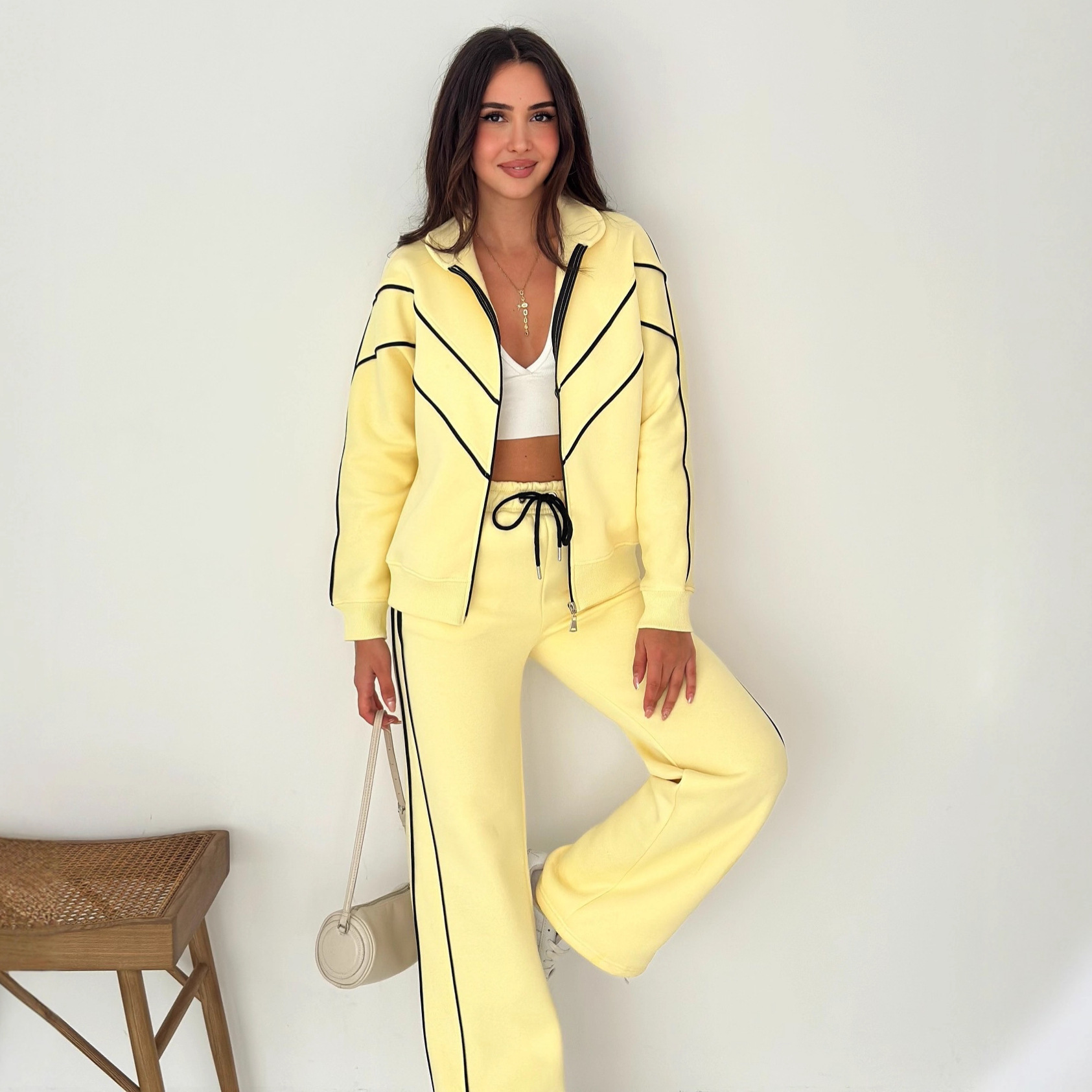 2026 Cross-Border Casual Outfit For Women, European American Street Style, Long-Sleeve Fold-Neck Cardigan And_ecoleips.com