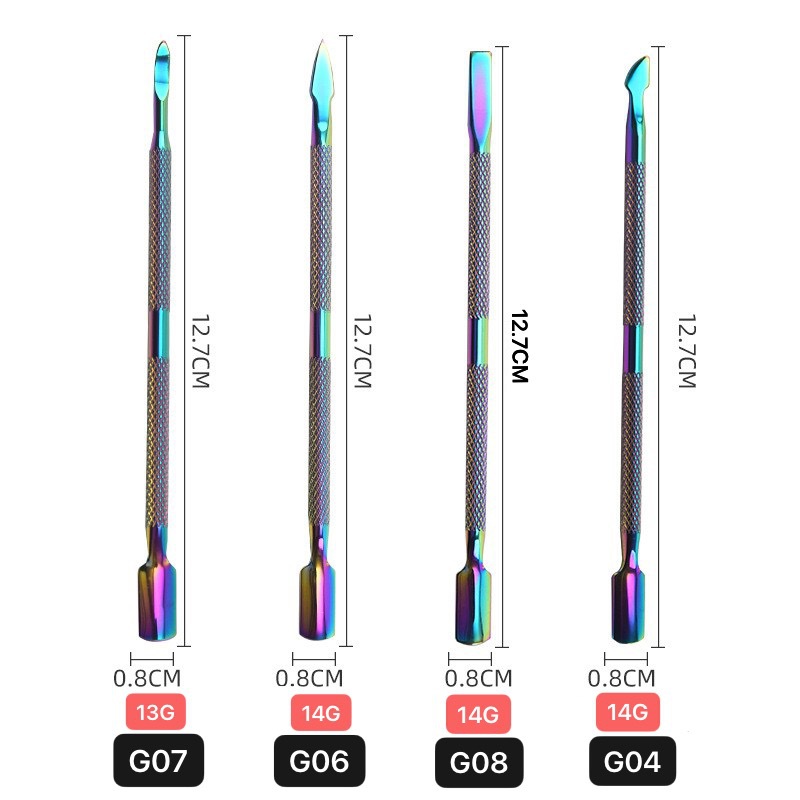 Acero inoxidable manicure acero empuje piel muerta empuje pequeño acero empuje piel muerta pala de doble cabeza de remoción de uñas planadora de remoción de uñas pegamento de aceite herramientas de manicure