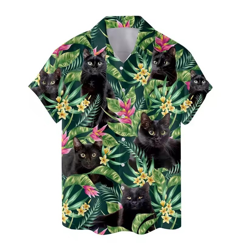 Divertido animal de flores divertidas 3D impresión digital para hombres verano casual vacaciones camisa hawaiana de manga corta con botones