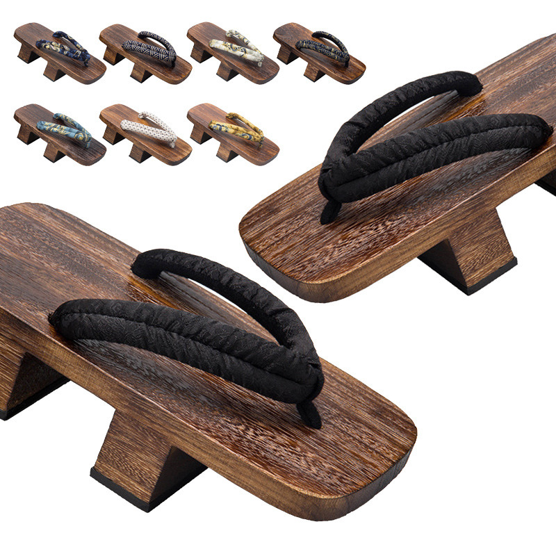 Cosplay Home Casual Men's Two-Toe Wooden Clogs for Outdoor Wear, Non-Slip Flip-Flops with Chinese Style Dragon Pattern