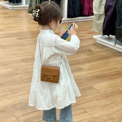 Children's clothing 2024 Spring Korean Style Girls' Fashion Floral Print French Long-Sleeve Dress Sweet Stand Collar Doll Dress