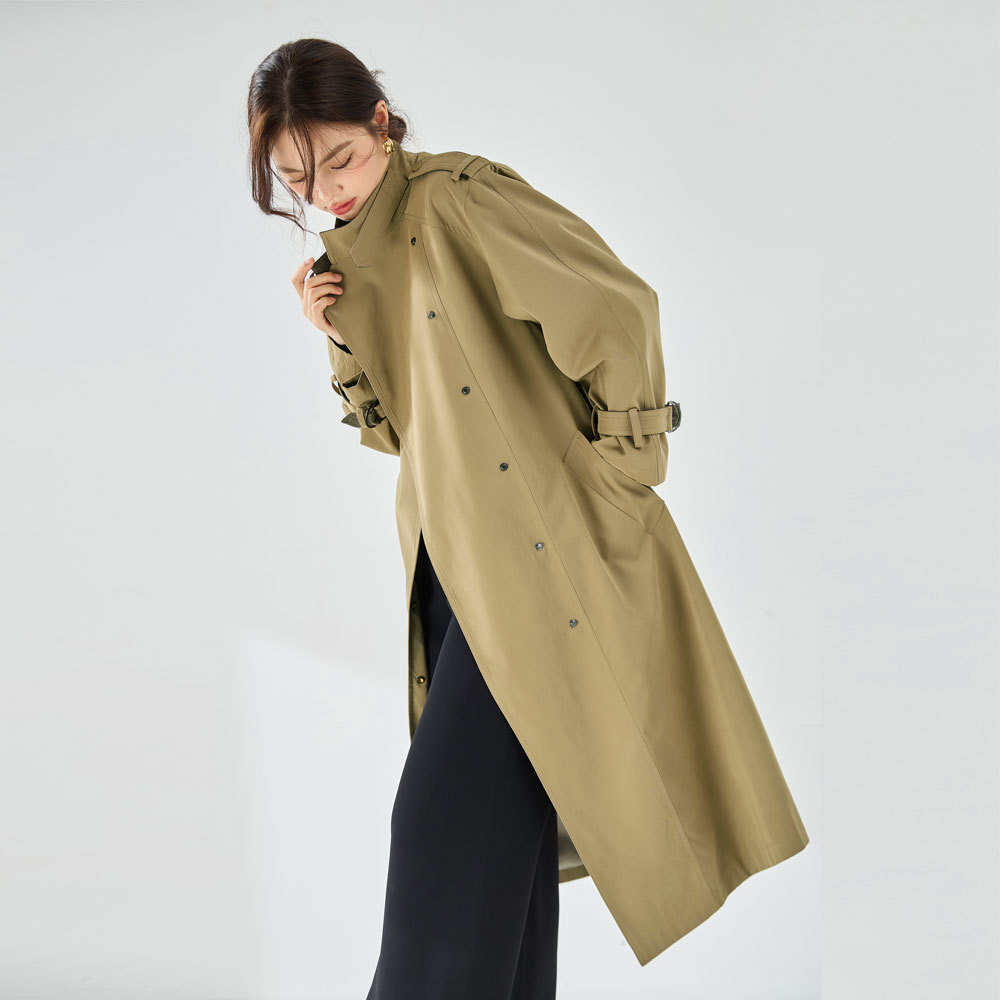 23 Autumn New handsome stand collar hanging down not easy to wrinkle velvet leather commuter leisure long trench coat coat coat 23066