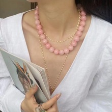 日韩小众设计款粉色天然石串珠项链ins风时尚气质百搭款锁骨链女