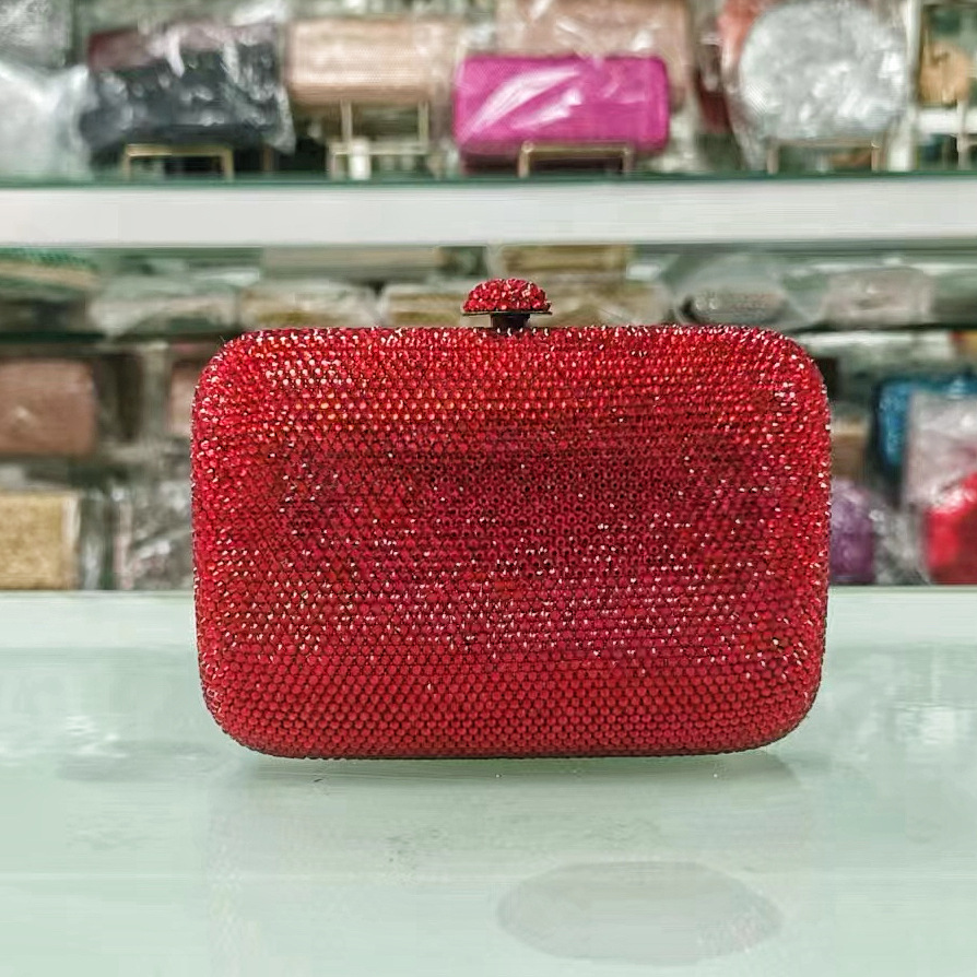 * Bolsa de mano de diamante de lujo fondo plano lleno de diamantes bolsa de banquete bolsa pequeña mujer Rhinestone bolsa de embrague