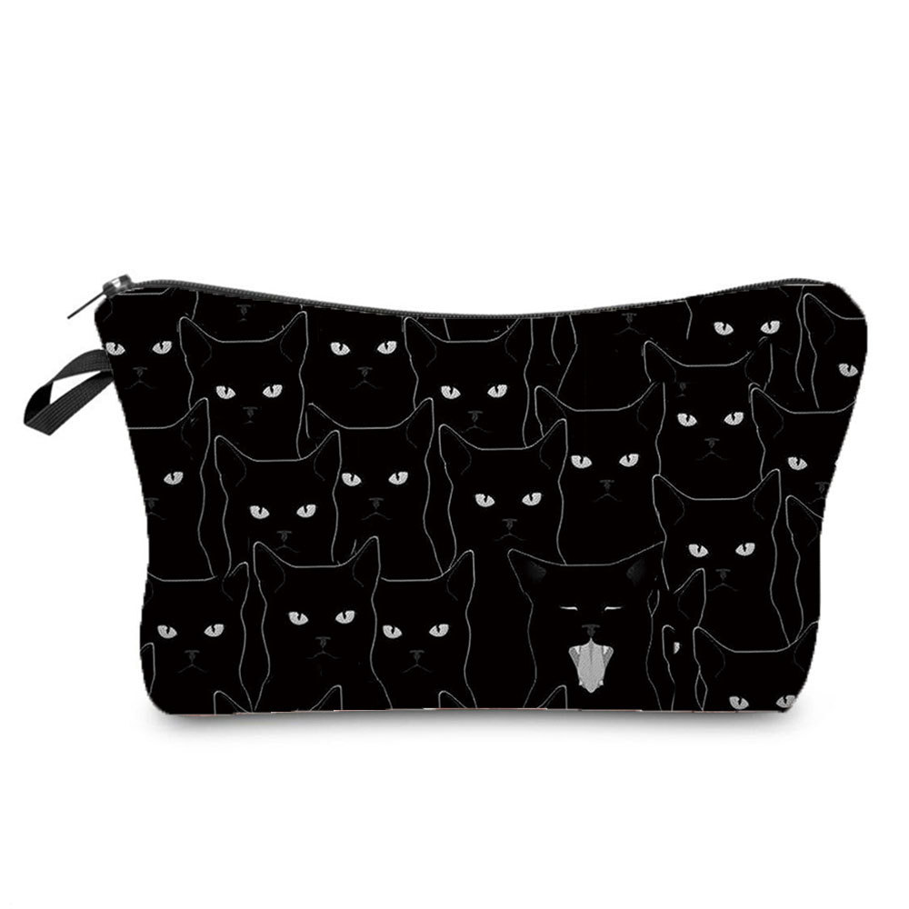 Daily Occasion New Black Cat Printed Travel Simple Wash Bag Women's Cosmetic Bag Travel Portable Zipper Storage Bag Printable