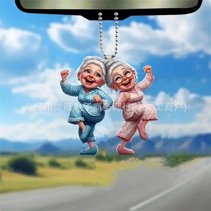 Transfronterizos nuevos personajes de dibujos animados planos acrílicos colgantes de decoración de automóviles Trump colgantes de decoración de espejos retrovisores