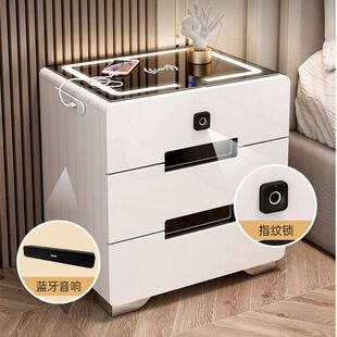 Light Luxury Bedside Table Smart with Light Simple Modern Bedroom Popular Bedside Cabinet White Paint Simple Storage Cabinet
