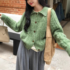 温柔风设计感纯色毛衣女开衫秋冬新款软糯宽松休闲慵懒风针织外套