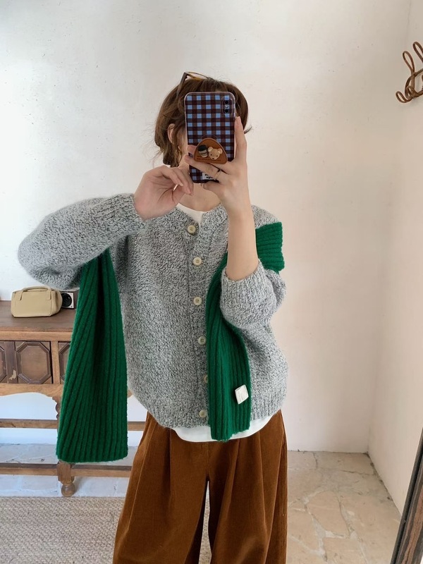 法式高级感复古花纱毛衣外套女2025秋冬新款宽松软糯针织开衫上衣|undefined
