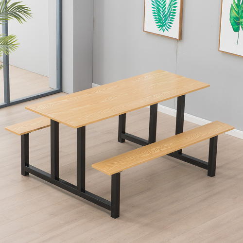 Stainless steel dining table and chairs school student factory canteen fast food table construction site restaurant canteen one-piece dining table and chairs combination