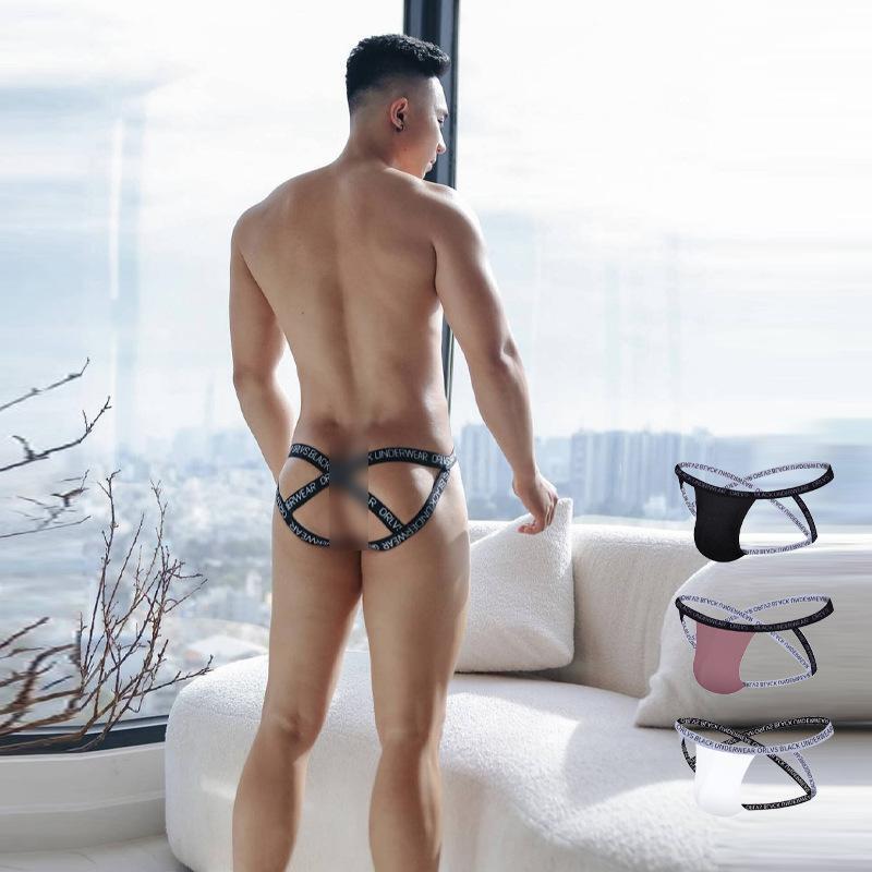 ORLVS men's thong back cross strap four thong sexy tight hip t pants personality fashion coquettish underwear men