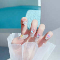 Pure Desire Ice Crystal Aurora Heart Love Heart Nail Art Kit 24 Pieces Boxed False Nails Wholesale Glitter Nails X70