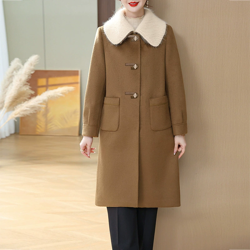 Воротник куклы из натурального меха кролика весенне-осеннее пальто модное шерстяное пальто в западном стиле, уменьшающее возраст, одежда для мам, весенняя одежда