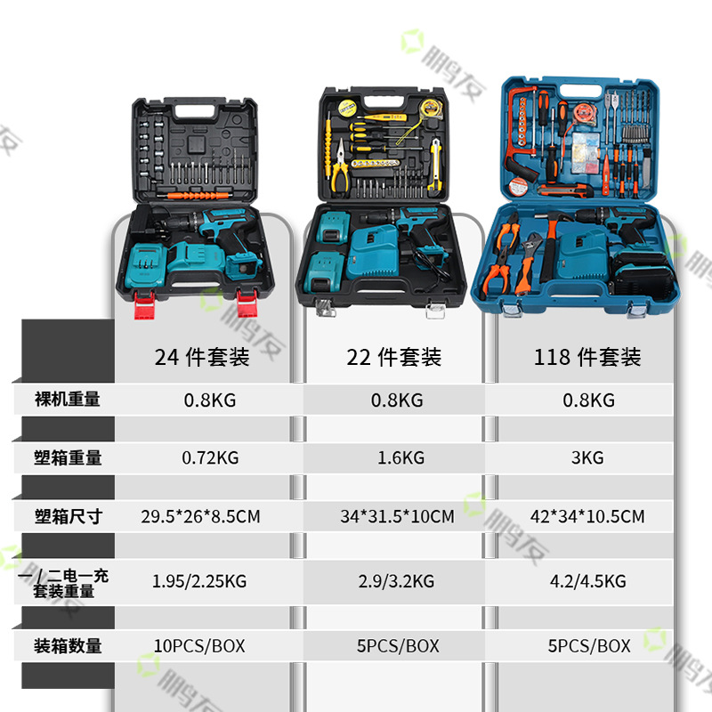 Taladro de mano de impacto eléctrico transfronterizo, destornillador, taladro de litio, taladro de carga de batería de litio de doble velocidad multifuncional