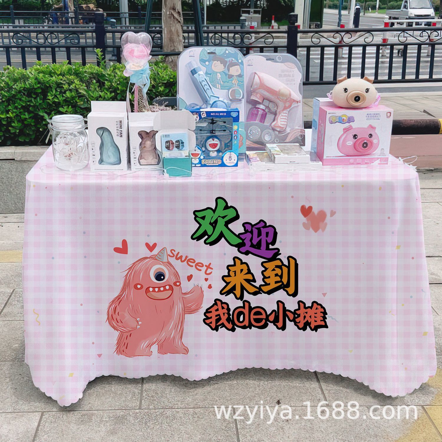 Mercado Mercado Mercado Nocturno Mantel Letrero Gourmet Mercado Nocturno Mesa Mesa de tela Carro Lámpara publicitaria Mantel Tela promocional