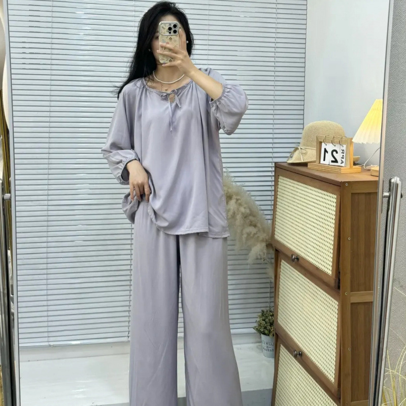 2025 高品質コットンシルクプルオーバーパジャマレディースパジャマ怠惰なスタイル空調服ホーム服女性の防蚊と日焼け止め|undefined
