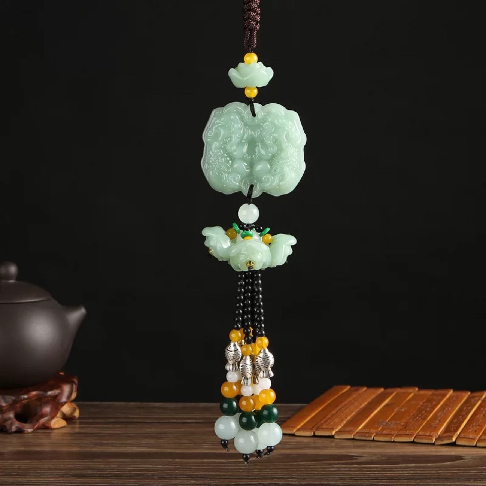 Car Accessories and Ornaments, Imitation Jade Green Jade Car Interior Decorations, Car-Mounted Lotus Peace Pixiu Pendant Wholesale