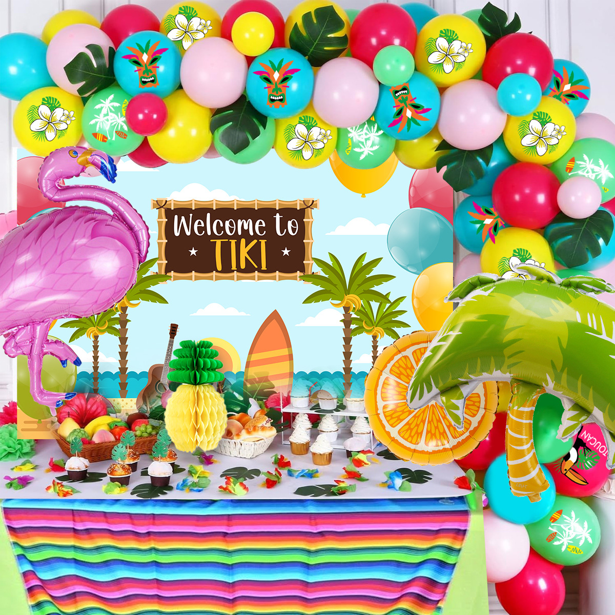 Conjunto de globos de globo hawaiano Decoración de la escena Combinación de globos de látex redondos de 10 pulgadas Fiesta hawaiana