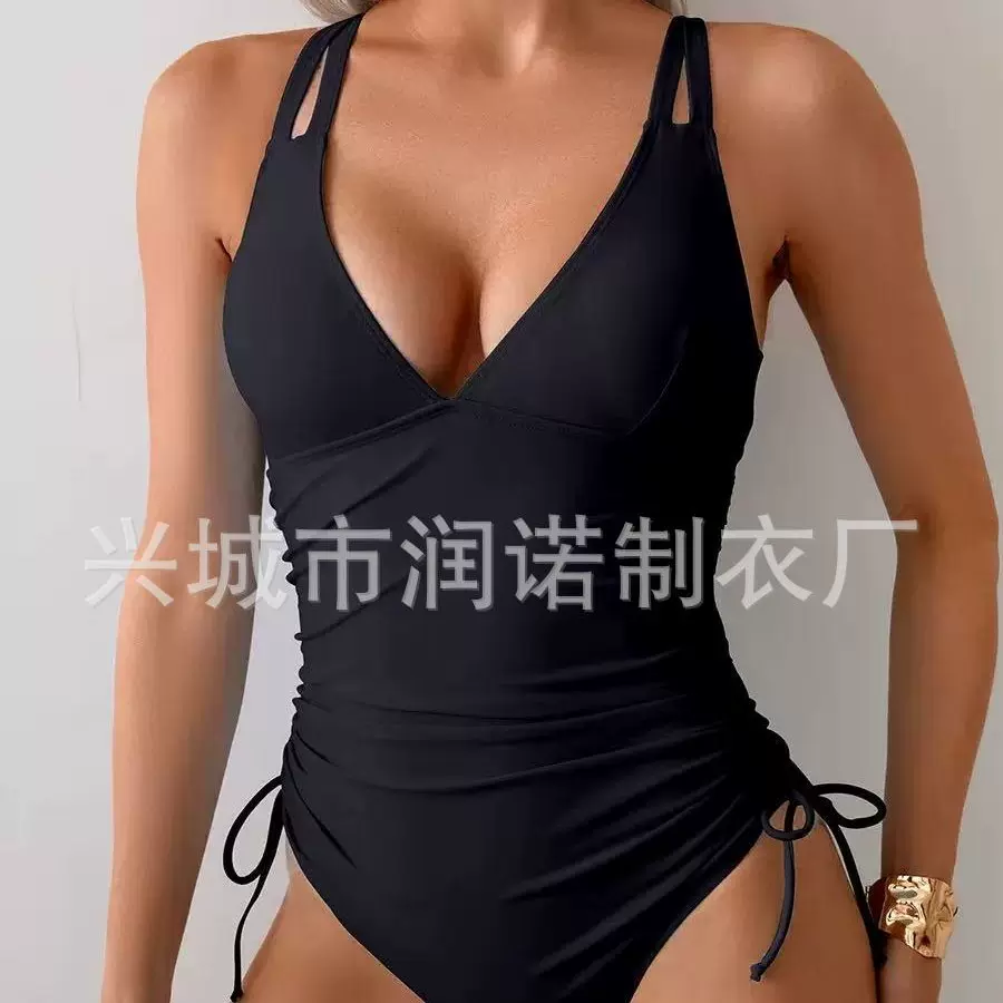 2026连体女新款亚马逊欧美跨境纯色比基尼外贸工厂批发泳衣显瘦爆