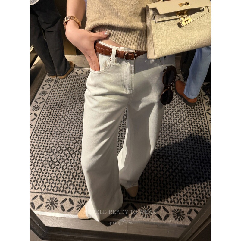 Black Bean Cozy Day* Drapey Ice Silk Cotton Wide-Leg Pants Retro Simple Jeans Long Pants with Belt Included Black Bean Cozy Day* Drapey Ice Silk Cotton Wide-Leg Pants Retro Simple Jeans Long Pants with Belt Included