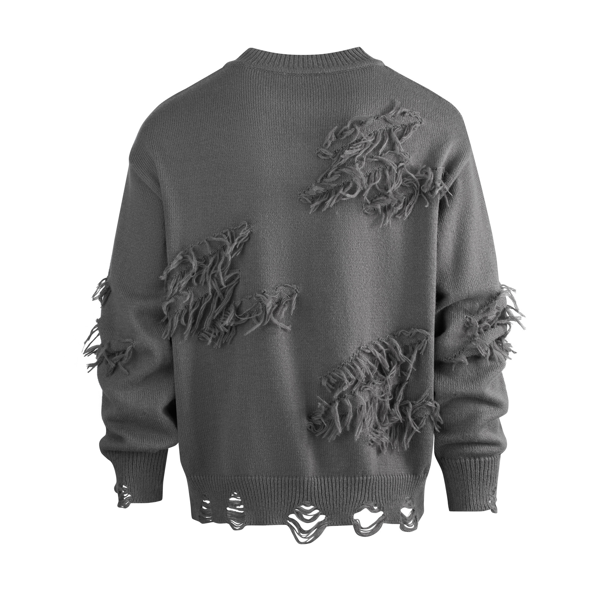 Men's Distressed Knit Sweater Oversized Retro Pullover Shirt Collar_voghion.com