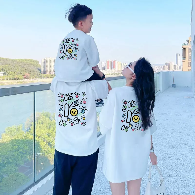 炸街亲子装一家三口四口t恤2025新款夏季超火母女纯棉短袖全家装