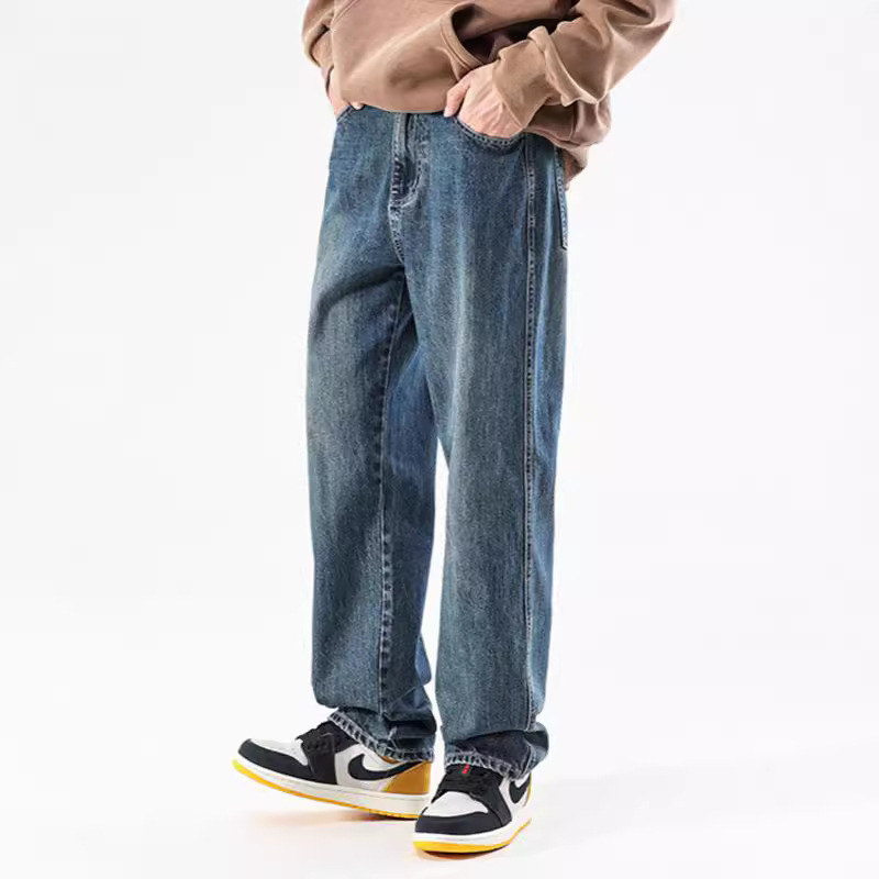 Ropa para hombre xxbro # Vaqueros adelgazantes de marca de moda urbana, pantalones anchos y holgados, pantalones largos versátiles de pierna recta, elegantes.