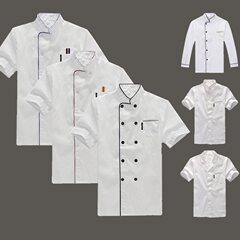 シェフ服キッチンベーキングホテル食堂レストランシェフ作業服半袖通気性薄い白い長袖