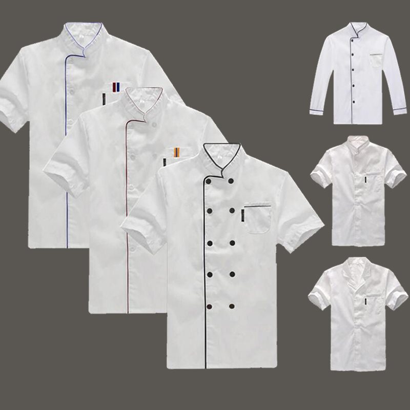 シェフ服キッチンベーキングホテル食堂レストランシェフ作業服半袖通気性薄い白い長袖|undefined