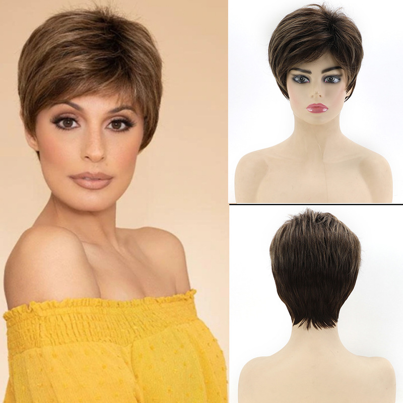 Cross Border Wig AliExpress New Wig Women's Short Straight Hair Brown Short Hair Rose Net Chemical Fiber Wig Set Wigs Cross Border Wig AliExpress New Wig Women's Short Straight Hair Brown Short Hair Rose Net Chemical Fiber Wig Set Wigs