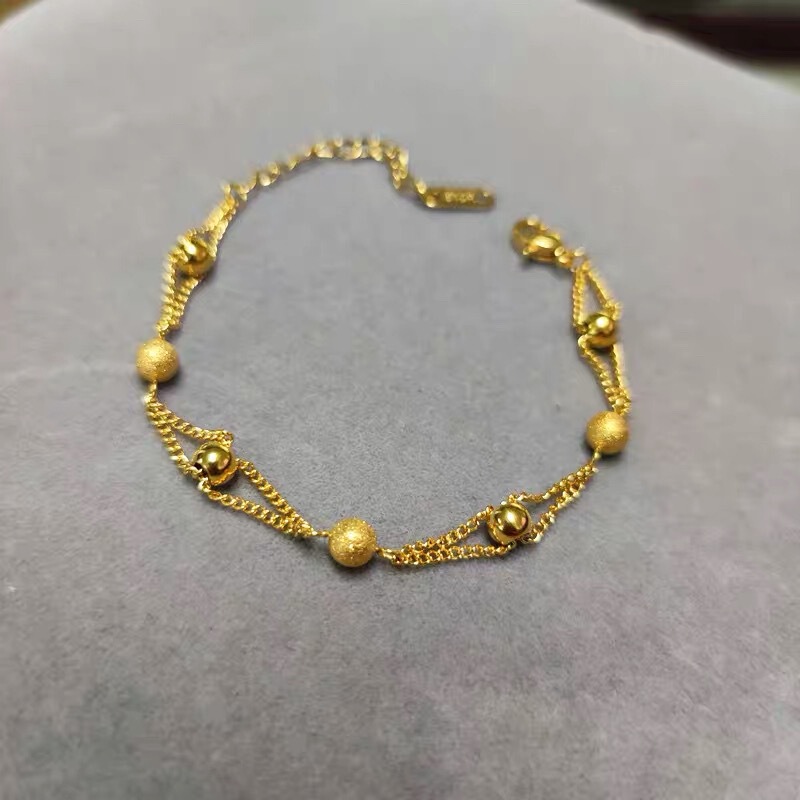 Frosted Transfer Beads Small Gold Ball Bracelet Double Layer 2025 New Accessible Luxury Niche High-End Titanium Steel Non-Fading Gift Frosted Transfer Beads Small Gold Ball Bracelet Double Layer 2025 New Accessible Luxury Niche High-End Titanium Steel Non-Fading Gift