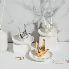 跨境北歐風陶瓷手勢戒指架珠寶首飾盤手展示架輕奢梳妝檯收納托盤