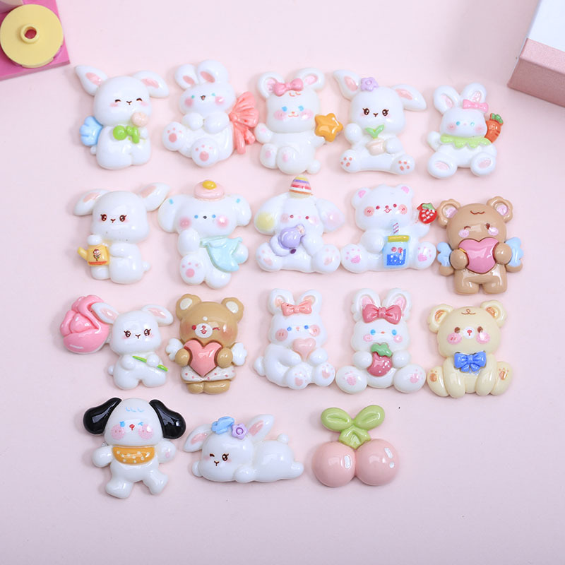 휴대 전화 케이스 나막신 머리핀 쥬얼리 재료 광택 만화 토끼 곰 수지 액세서리 diy 크림 접착제