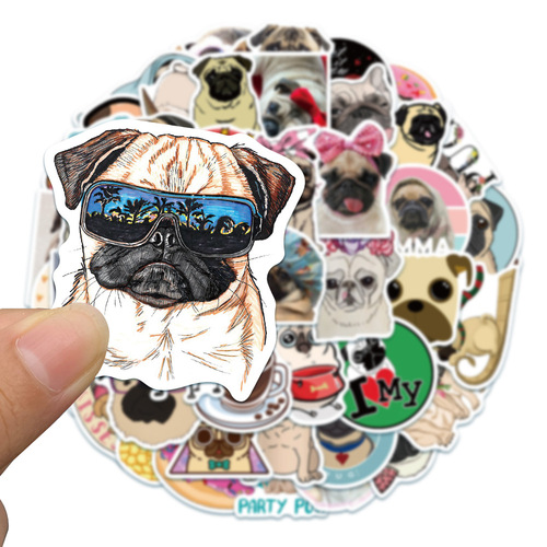 50 cute animal pug doodle stickers suitcase notebook children’s toy stickers