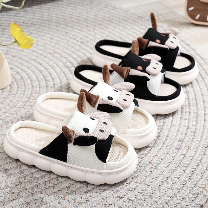 2024 cross-border hot cow linen slippers home thick bottom Amazon SHEIN tiktok temu delivery