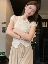 复古中国风女装旗袍式短袖t恤女2024新款夏季修身显瘦内搭女上衣