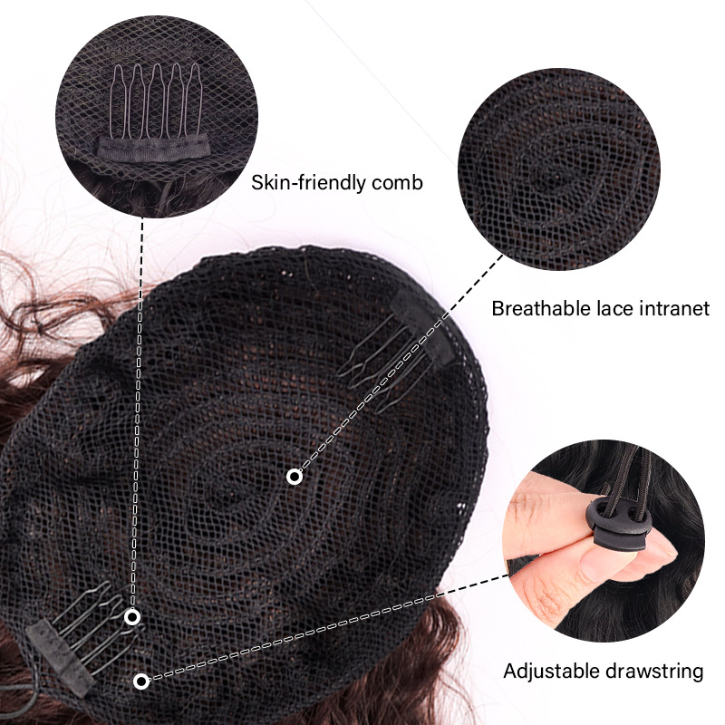 Perruque transfrontalière pour femmes européennes et américaines, gris dégradé effet vague, cheveux courts bouclés, queue de cheval à cordon, queue de cheval_voghion.com