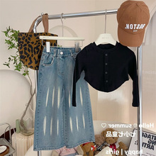 秋季新款儿童牛仔裤春秋装女宝宝T恤洋气两件套女童套装秋款77209